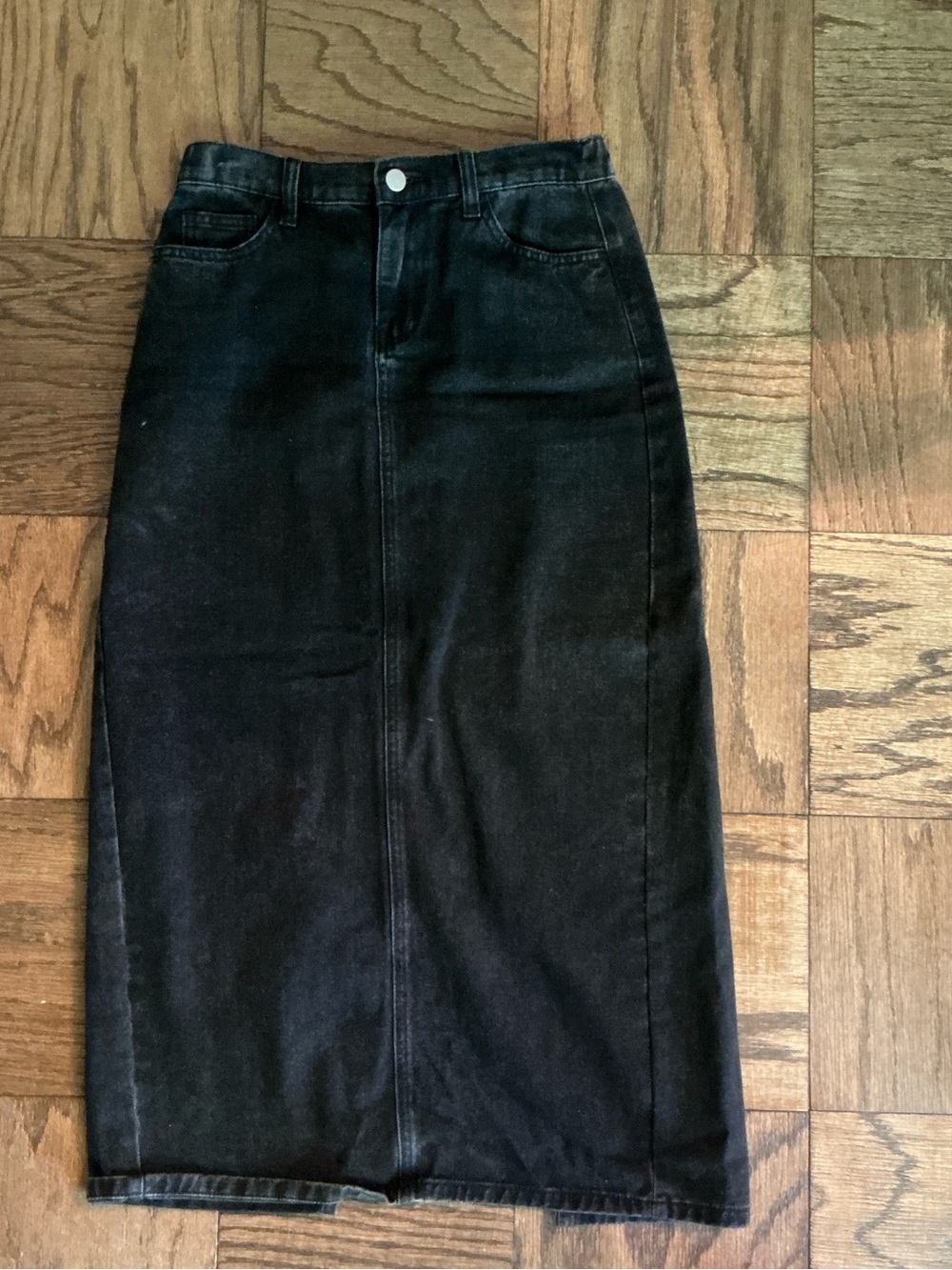 Blue Blush Black Denim Pencil Midi Skirt